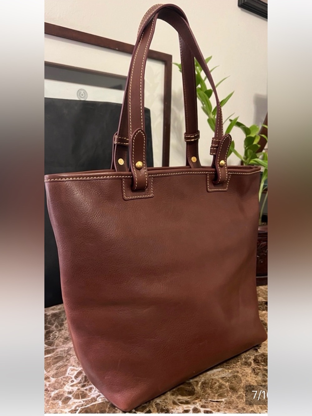 Dooney & Bourke Chestnut Italian Florentine Leather Convertible Shopper Tote Bag - Picture 5 of 16